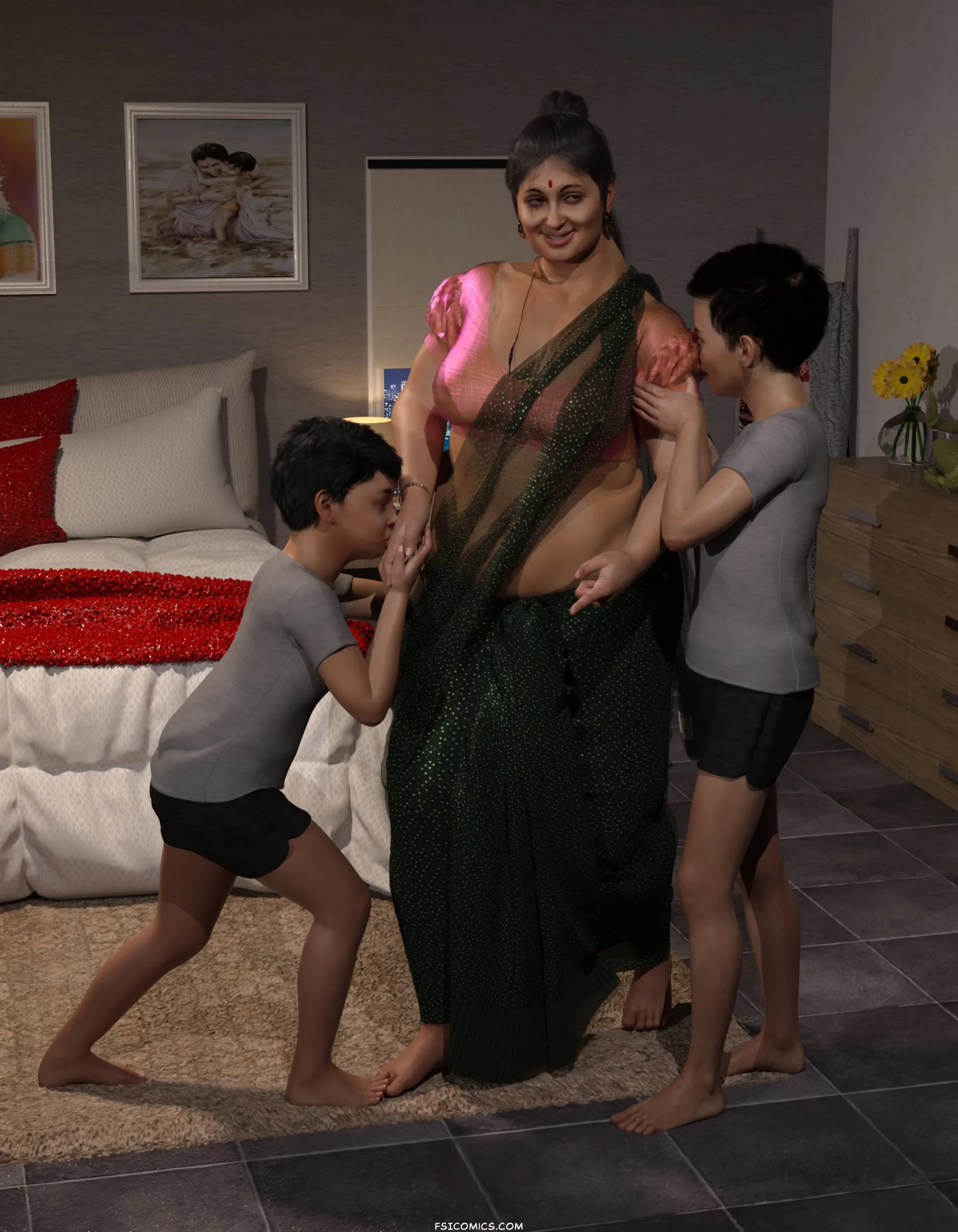 Radha with her naughty boys Utpala Varna FSIComics.com 2 scaled - FSIComics
