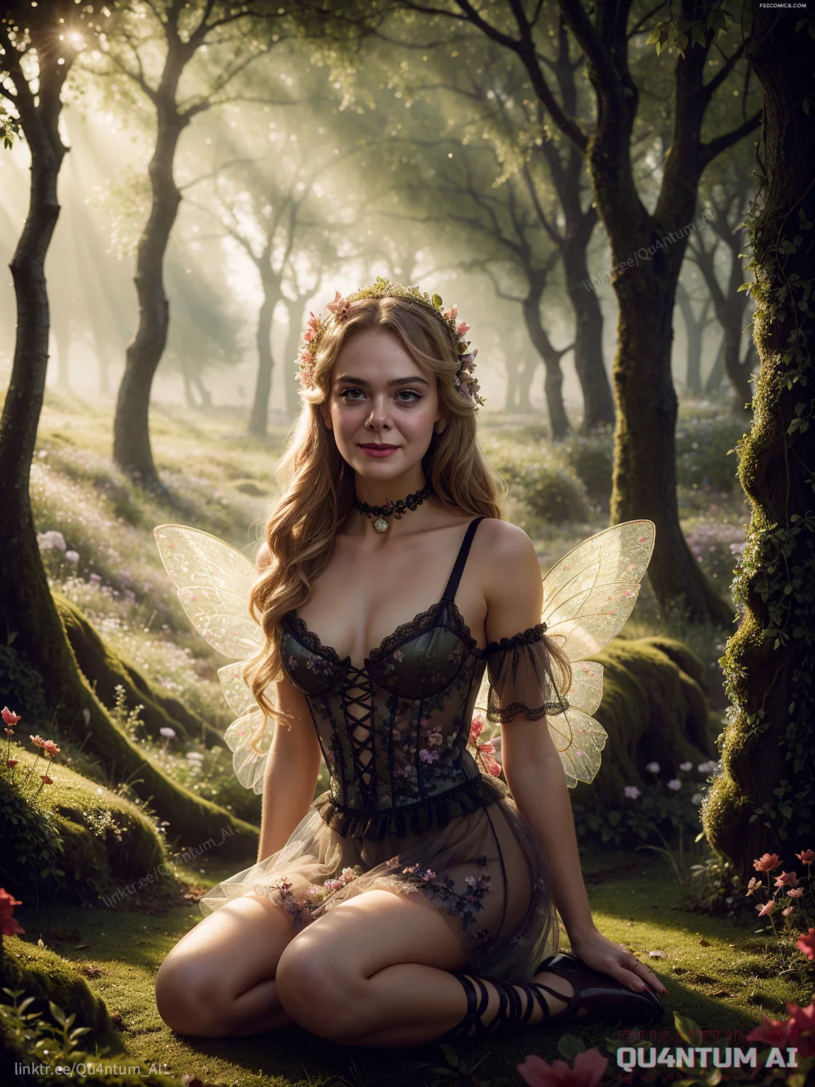 Elle Fanning Fairy Magic Forest Lingerie Wings Fantasy QuantumAI FSIComics.com 14 - FSIComics