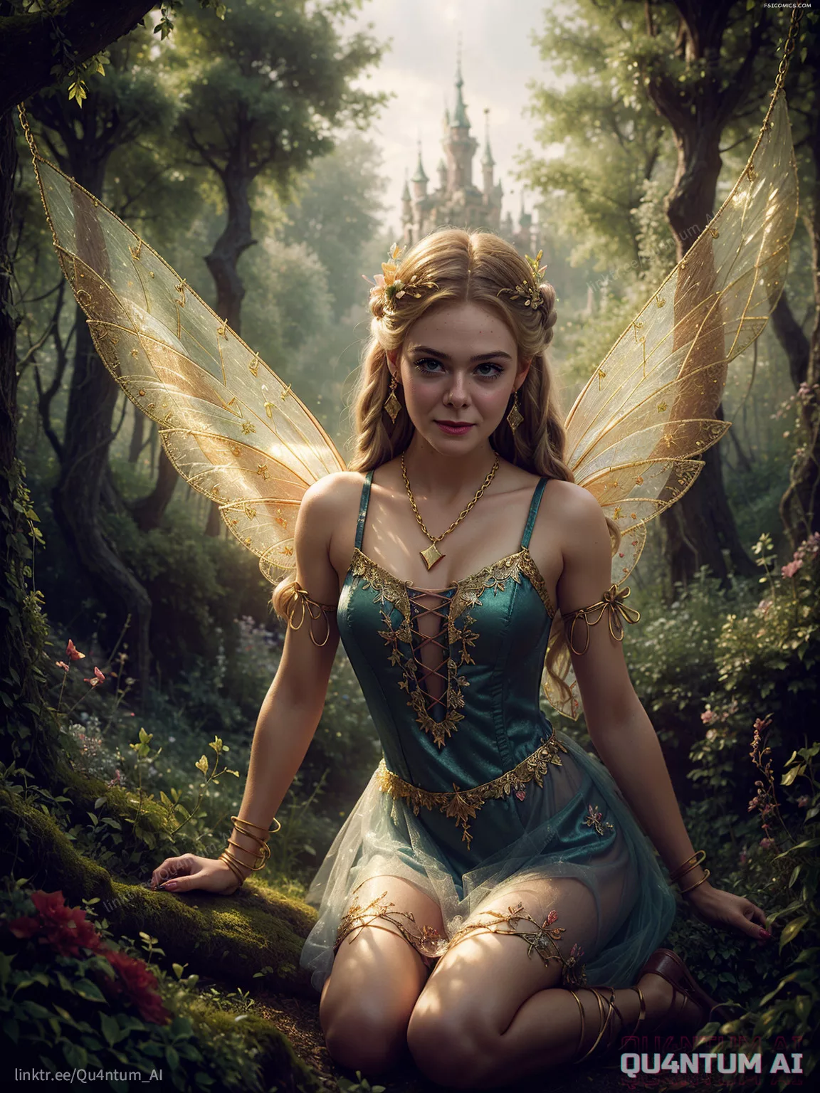 Elle Fanning Fairy Magic Forest Lingerie Wings Fantasy QuantumAI FSIComics.com 19 - FSIComics