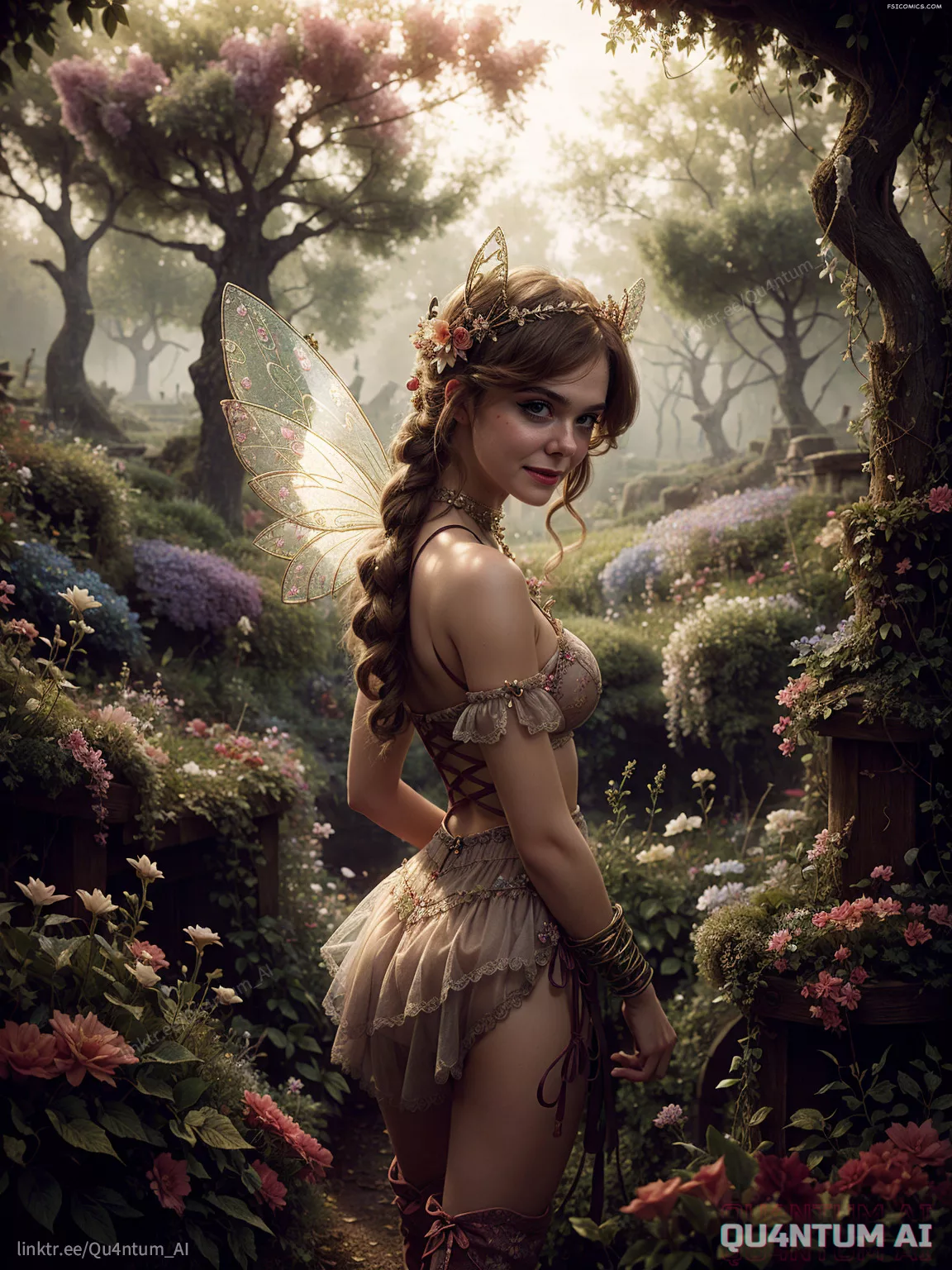 Elle Fanning Fairy Magic Forest Lingerie Wings Fantasy QuantumAI FSIComics.com 4 - FSIComics