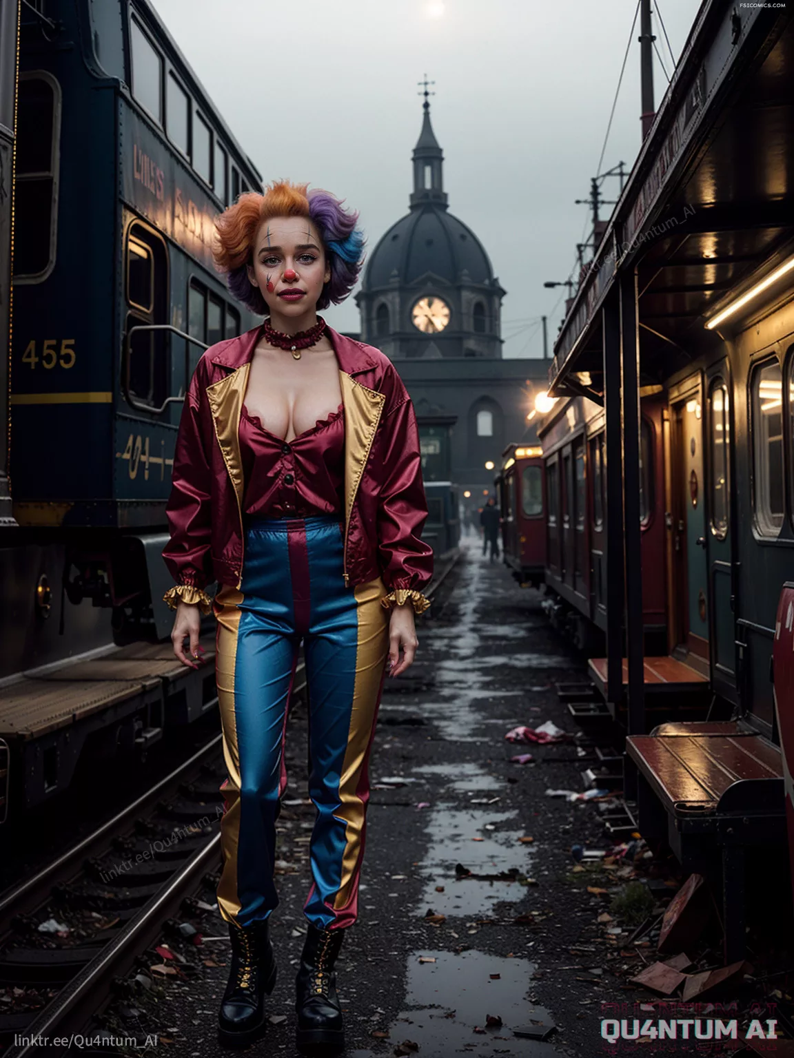 Emilia Clarke Halloween Creepy Clown Cosplay QuantumAI FSIComics.com 3 - FSIComics Emilia Clarke Halloween Creepy Clown Cosplay QuantumAI FSIComics.com 3 - FSIComics