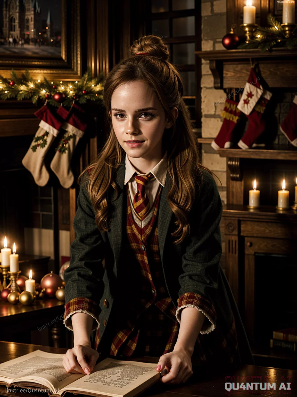 Emma Watson Hogwarts Christmas Harry Potter Hermione Granger Gryffindor QuantumAI FSIComics.com 1 - FSIComics Emma Watson - Hogwarts Christmas Harry Potter Hermione Granger Gryffindor – QuantumAI