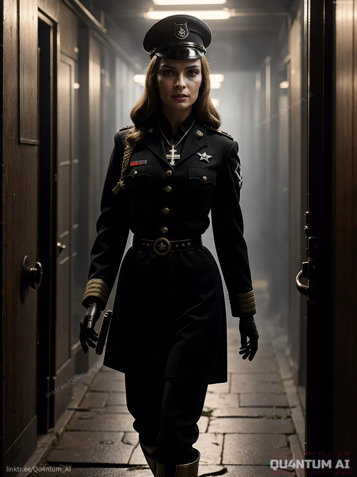 Famke Jannsen WWII Officer Lady Uniform BDSM Vintage Latex Leather Military QuantumAI FSIComics.com 12 - FSIComics