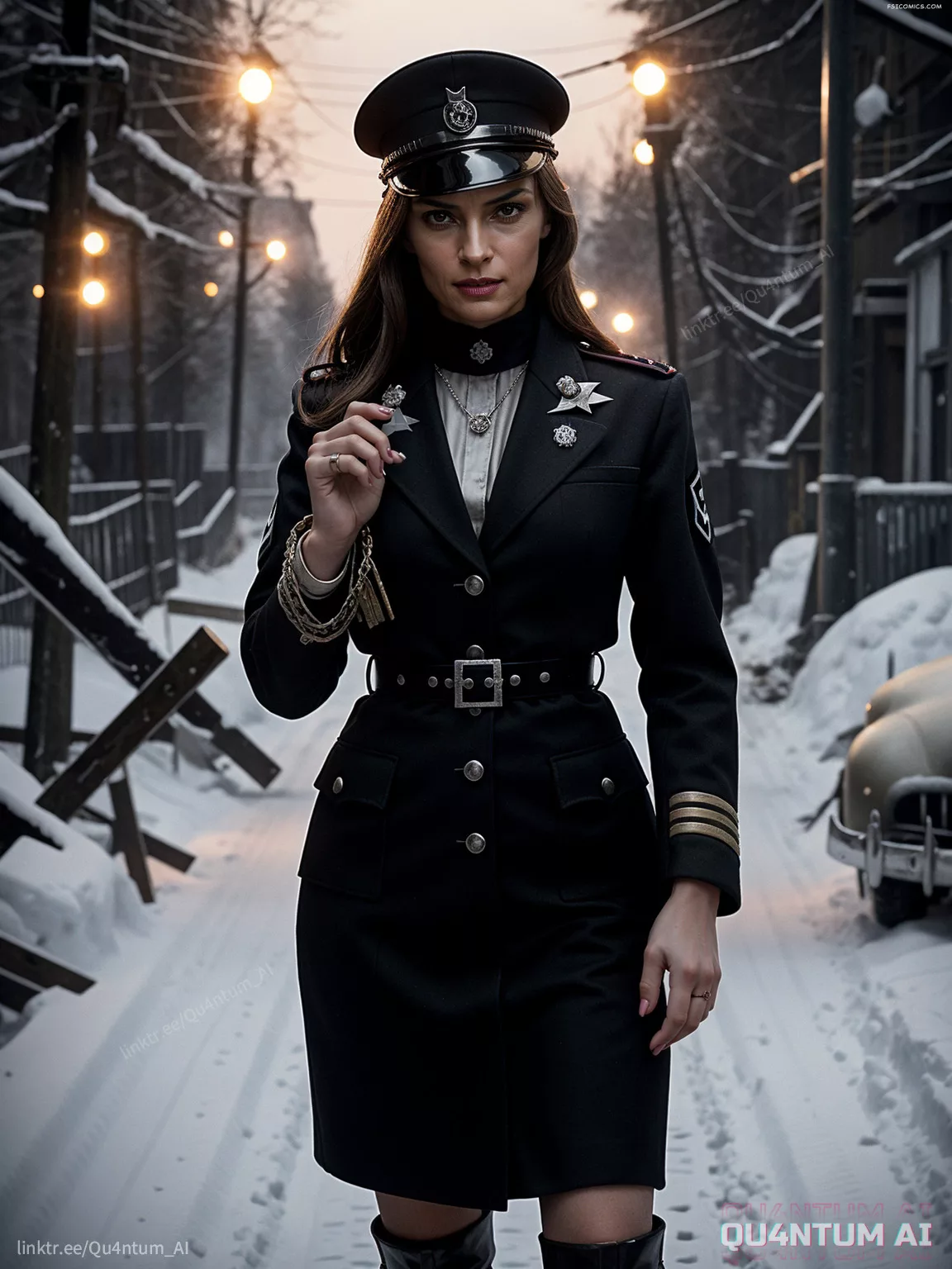 Famke Jannsen WWII Officer Lady Uniform BDSM Vintage Latex Leather Military QuantumAI FSIComics.com 16 - FSIComics