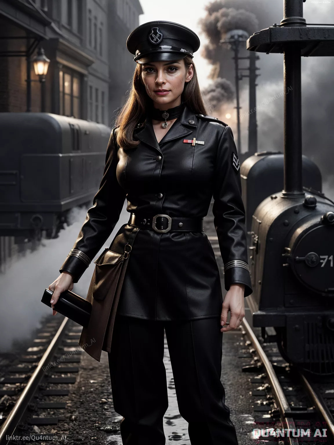 Famke Jannsen WWII Officer Lady Uniform BDSM Vintage Latex Leather Military QuantumAI FSIComics.com 2 - FSIComics
