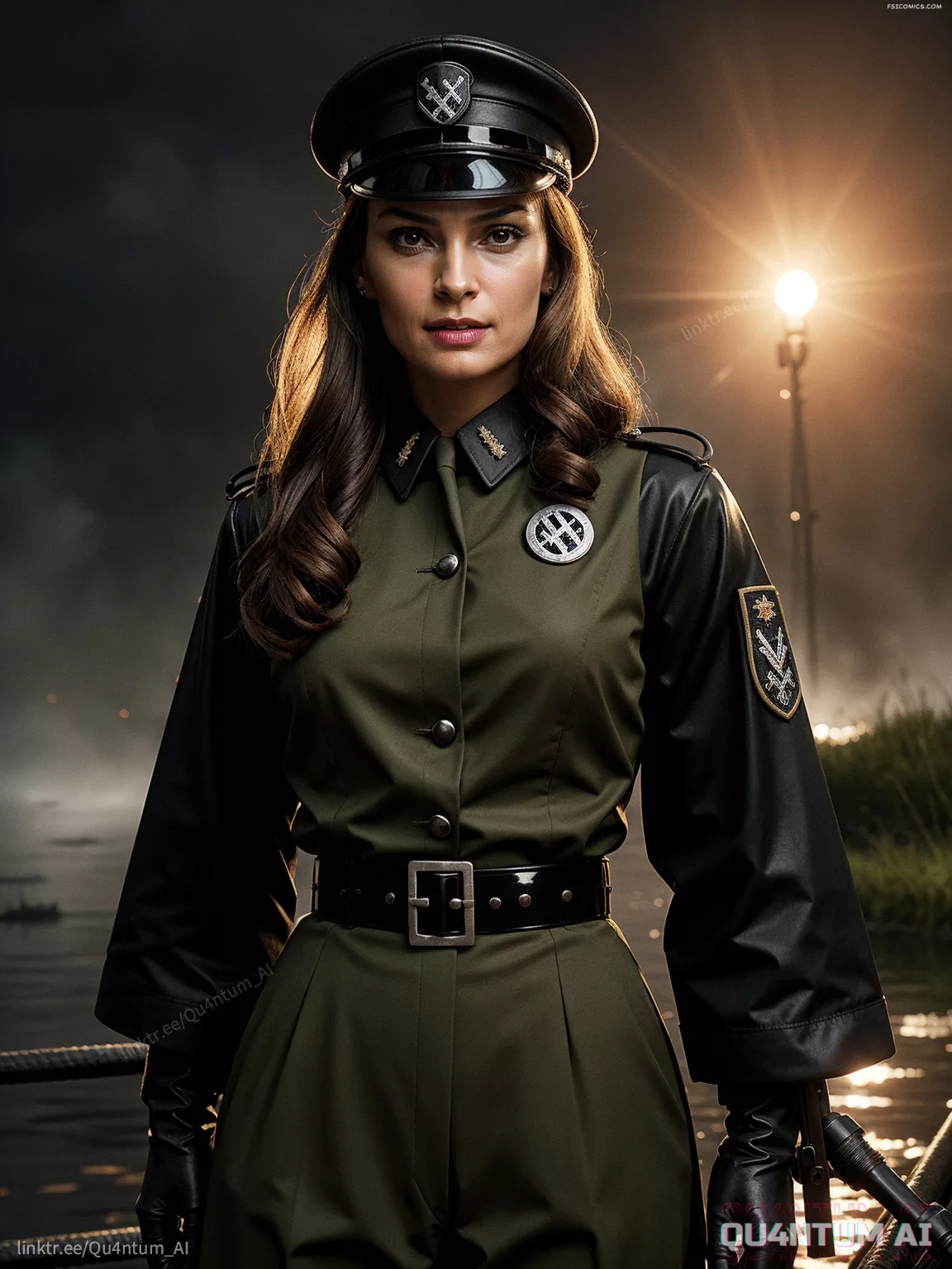 Famke Jannsen WWII Officer Lady Uniform BDSM Vintage Latex Leather Military QuantumAI FSIComics.com 25 - FSIComics